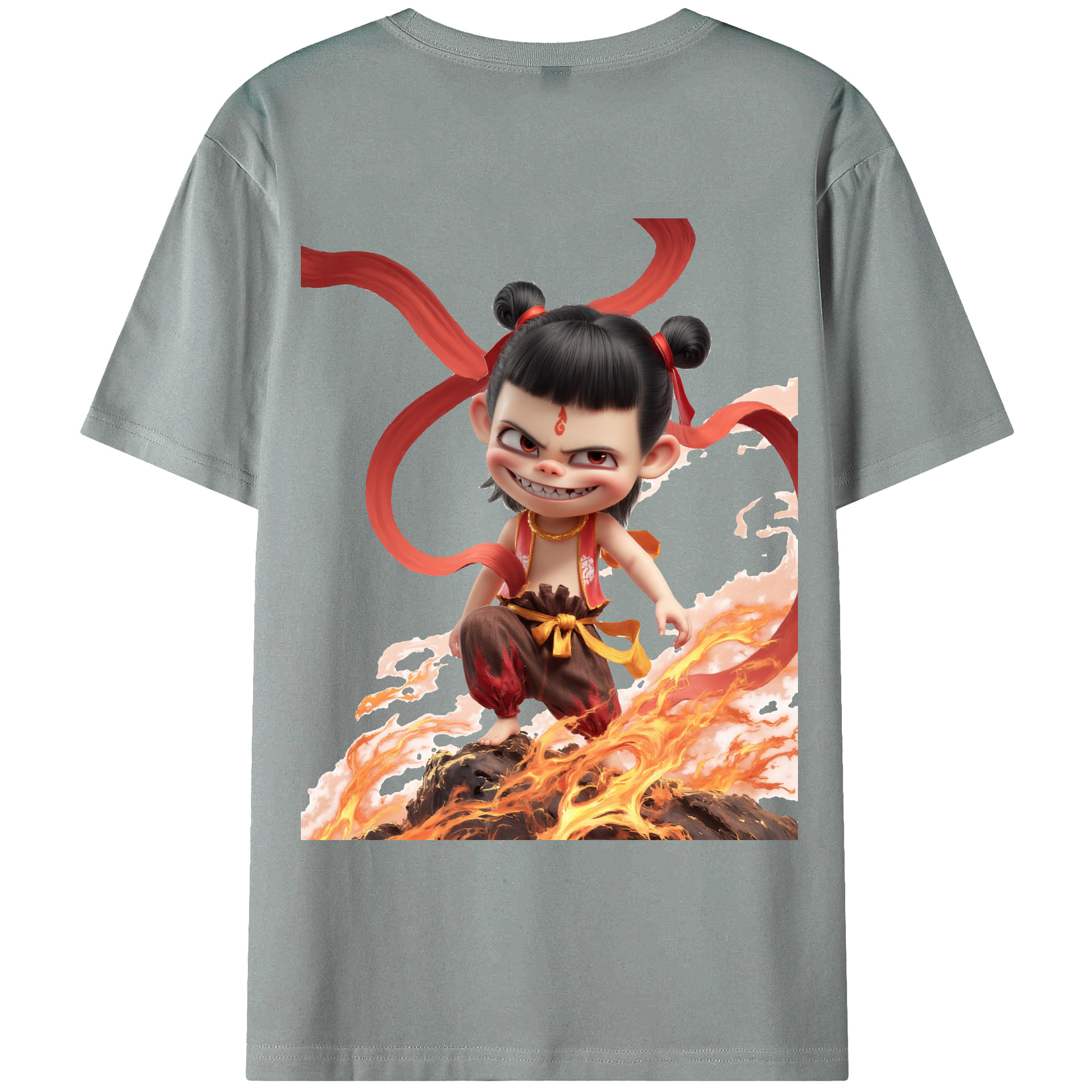 （画像用） Ne Zha 2 ナタ 魔童の大暴れ 綿100％ メンズ半袖Tシャツ（バックプリント） 通気性